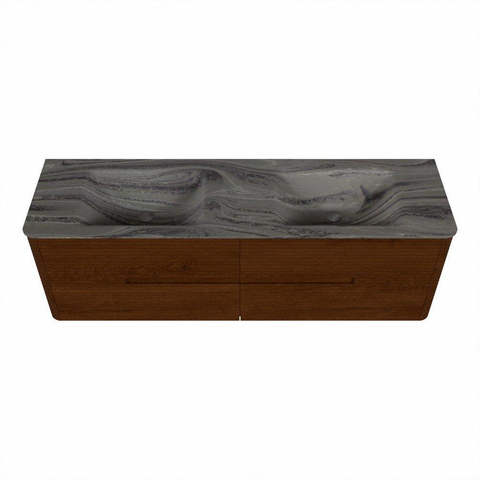 Mondiaz CIRO-DLUX Badkamermeubelset - 160x45x50cm - Solid surface wastafel Sombra - 2 wasbak Dubbel - 2 kraangaten - 4 lades - Ruby SW1531963