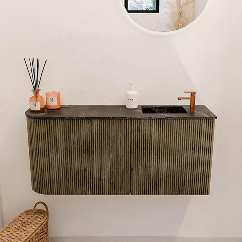 Mondiaz JOYA-DLUX 91.6cm toiletmeubel - ronding links kleur Dusk - Wastafel FAYE positie Rechts 1 kraangat kleur Lava. SW1423264