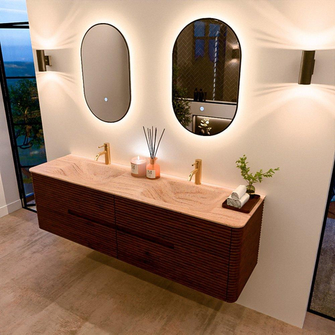 Mondiaz CIRO-DLUX Badkamermeubelset - 170x45x50cm - Solid surface wastafel Saba - 2 wasbak Dubbel - 2 kraangaten - 4 lades - Ruby SW1531912