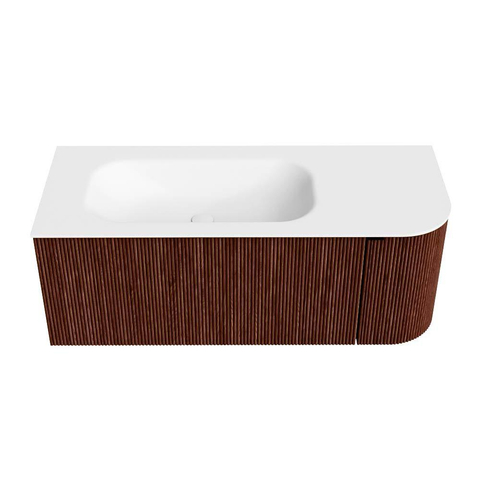 Mondiaz KURVE Badkamermeubelset - 115x46x40cm - 1 lade - 1 deur - wastafel solid surface - links - 1 kraangat - Ruby SW1415605