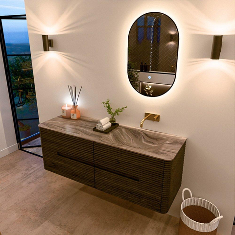 Mondiaz CIRO-DLUX Meuble de salle de bains - 140x45x50cm - plan vasque en solid surface Sombra - 1 lavabo à droite - sans trous de robinet - 4 tiroirs - Shadow SW1532773