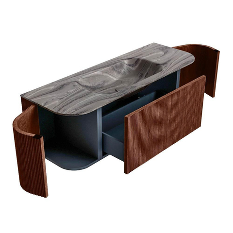 MONDIAZ KURVE-DLUX Meuble de salle de bains 130cm arrondi gauche + droite couleur Ruby avec 1 tiroir et 2 portes. Lavabo BIG SMALL Milieu 1 trou de robinet Sombra. SW1433940