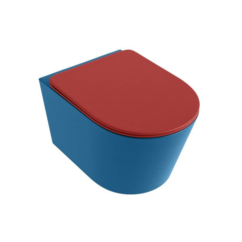 Mondiaz LAVIE WC suspendu – sans bride – 36 x 53 cm – avec abattant softclose – Jeans (bleu), abattant Fire (rouge) SW1208618