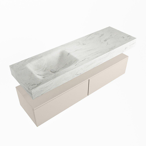 Mondiaz ALAN-DLUX Ensemble de meuble - 150cm - meuble Linen mat - 2 tiroirs - Lavabo Cloud Opalo suspendu - vasque Gauche - 0 trous de robinet SW806805