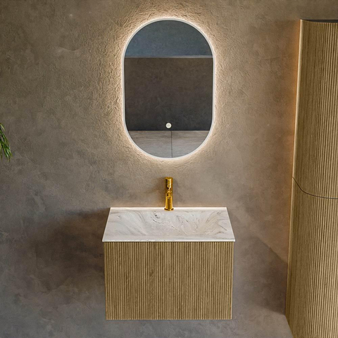 Mondiaz KURVE-DLUX Ensemble de meuble de salle de bains - 60x46x40cm - 1 tiroir - vasque solid surface - centre - 1 trou de robinet - Dusk SW1415449