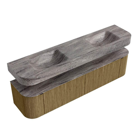 MONDIAZ THOR-DLUX 190cm meuble de salle de bains arrondi gauche + droite couleur Dusk avec 2 tiroirs et 2 portes. Vasque suspendue CLOUD Double 2 trous de robinet couleur Oza. SW1466646