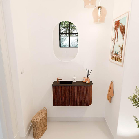 Mondiaz JOYA 71.6cm toiletmeubel - ronding rechts kleur Ruby - Wastafel FAYE positie Links 1 kraangat kleur Urban. SW1421837