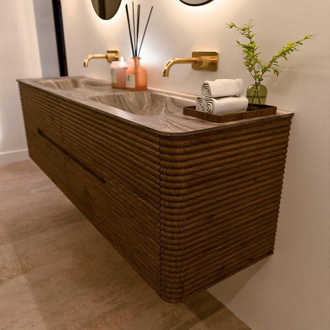 Mondiaz CIRO-DLUX Badkamermeubelset - 170x45x50cm - Solid surface wastafel Sombra - 2 wasbak Dubbel - zonder kraangaten - 4 lades - Dusk SW1533435