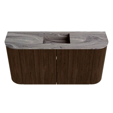 Mondiaz JOYA-DLUX 83.2cm toiletmeubel - ronding links en rechts kleur Walnut - Wastafel FAYE positie Midden Zonder kraangat kleur Sombra. SW1424770