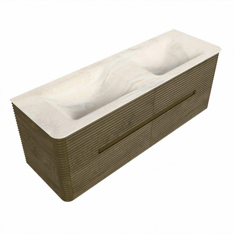 Mondiaz CIRO-DLUX Badkamermeubelset - 140x45x50cm - Solid surface wastafel Ostra - 2 wasbak Dubbel - 2 kraangaten - 4 lades - Dusk SW1533434