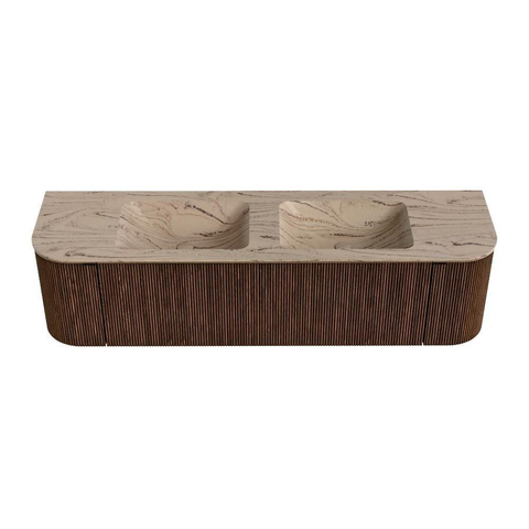 MONDIAZ KURVE-DLUX Meuble de salle de bains 170cm arrondi Gauche + Droite couleur Walnut avec 1 tiroir et 2 portes. Lavabo LEAF Double 2 trous de robinet Arena. SW1434015