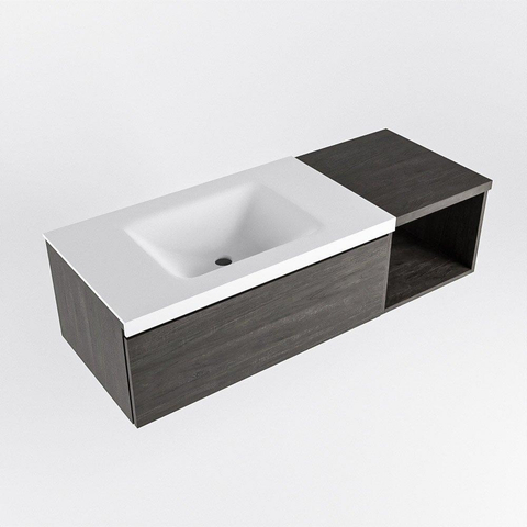 MONDIAZ BUKLA meuble de salle de bains 120 cm avec module ouvert 40 couleur Dark Brown avec 1 tiroir. Lavabo CLOUD à gauche 1 trou de robinet couleur Talc. SW1382084
