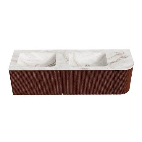 Mondiaz KURVE-DLUX Badkamermeubelset - 155x46x40cm - 2 lade - 1 deur - wastafel solid surface - dubbel / links - zonder kraangat - Ruby SW1415686