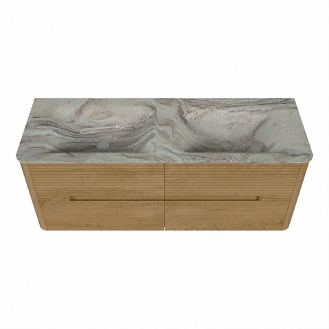Mondiaz CIRO-DLUX Badkamermeubelset - 130x45x50cm - Solid surface wastafel Glace - 2 wasbak Dubbel - 2 kraangaten - 4 lades - Oak SW1530811