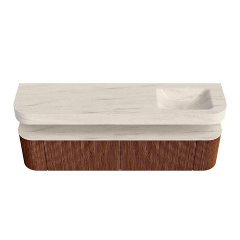 MONDIAZ THOR-DLUX Meuble de salle de bains - 190cm - arrondi gauche + droite - couleur Ruby - 2 tiroirs - 2 portes - Vasque suspendue CLOUD Droite 1 trou de robinet - couleur Meli SW1466734