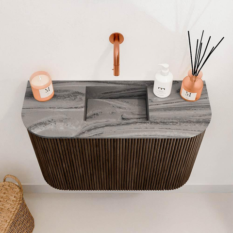 Mondiaz JOYA-DLUX 63.2cm toiletmeubel - ronding links en rechts kleur Walnut - Wastafel FAYE positie Midden Zonder kraangat kleur Sombra. SW1424771