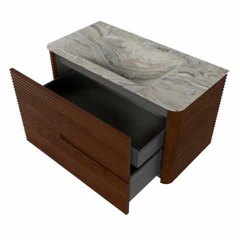 Mondiaz CIRO-DLUX Ensemble de meubles de salle de bains - 90x45x50cm - vasque solid surface Glace - 1 bassin au milieu - sans trous de robinet - 2 tiroirs - Ruby SW1531547