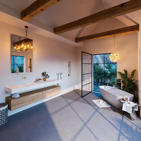 Mondiaz ALAN-DLUX Ensemble de meuble - 200cm - meuble Washed Oak mat - 2 tiroirs - Lavabo Cloud Ostra suspendu - vasque Gauche - 0 trous de robinet SW808904