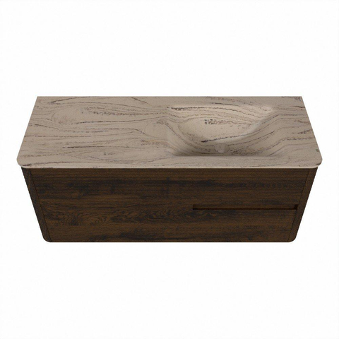 Mondiaz CIRO-DLUX Ensemble de meubles de salle de bains - 120x45x50cm - Plan vasque solid surface Arena - 1 lavabo à droite - 1 trou de robinet - 2 tiroirs - Noyer SW1530402