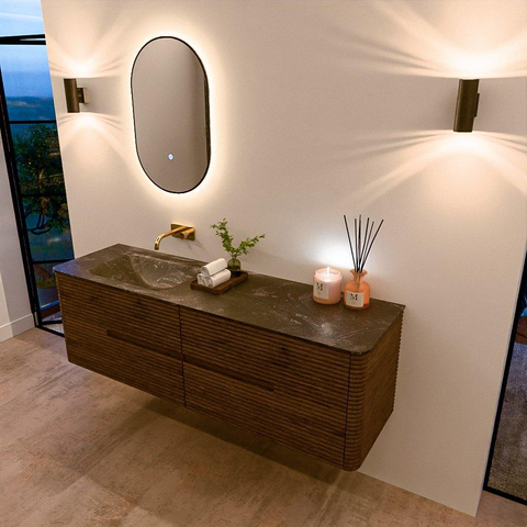 Mondiaz CIRO-DLUX Ensemble de meubles de salle de bains - 160x45x50cm - lavabo en solid surface Lava - 1 vasque à gauche - sans trous de robinet - 4 tiroirs - Dusk SW1533054