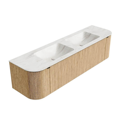 MONDIAZ KURVE-DLUX Meuble de salle de bains 170cm avec module 25 Len R couleur Chêne avec 1 tiroir et 2 portes. Lavabo LEAF double sans trou de robinet couleur Ostra. SW1137774