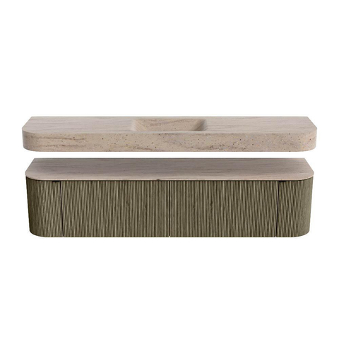 MONDIAZ THOR-DLUX Meuble de salle de bains - 190cm - arrondi gauche + droite - couleur Shadow - 2 tiroirs - 2 portes - Vasque suspendue CLOUD Milieu 1 trou de robinet couleur Saba SW1466679
