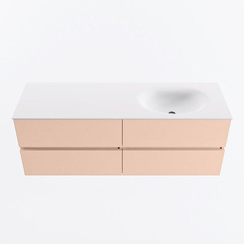 MONDIAZ VICA Badkamermeubelset - 140cm - onderkast rosee - 4 lades - wastafel moon rechts - 1 kraangat - 60cm hoge versie - talc SW1080391