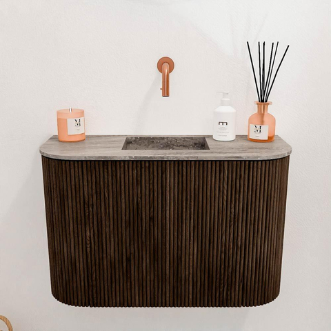 Mondiaz JOYA-DLUX 63.2cm toiletmeubel - ronding links en rechts kleur Walnut - Wastafel FAYE positie Midden Zonder kraangat kleur Oza. SW1424603