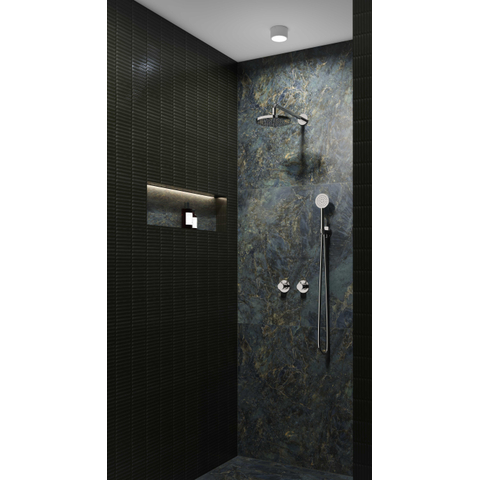 IVY Bond Ensemble de douche pluie - encastré - symmetry - inverseur-stop 2 voies - bras mural 40 cm - tête de douche slim 20 cm - barre de douche avec sortie - flexible de douche 150 cm - douchette stick - Chromé SW1033258