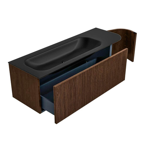 MONDIAZ KURVE meuble de salle de bains 135cm avec module 25 R couleur noyer avec 1 tiroir et 1 porte. Lavabo BIG MEDIUM gauche 1 trou de robinet Urban. SW1138509