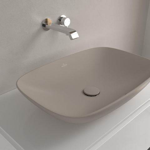 Villeroy & Boch Loop & Friends opzetwastafel - 62x42cm - zonder kraangat - met overloop CeramicPlus - mat almond (beige) SW644139