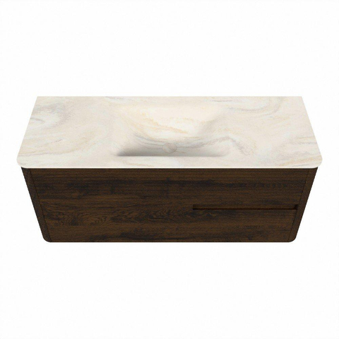 Mondiaz CIRO-DLUX Badkamermeubelset - 120x45x50cm - Solid surface wastafel Ostra - 1 wasbak Midden - zonder kraangaten - 2 lades - Walnut SW1530374