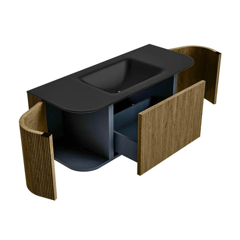 Mondiaz KURVE Ensemble de meuble de salle de bains - 110x46x40cm - 1 tiroir - 2 portes - lavabo solid surface - central - sans trou de robinet - Dusk SW1415107