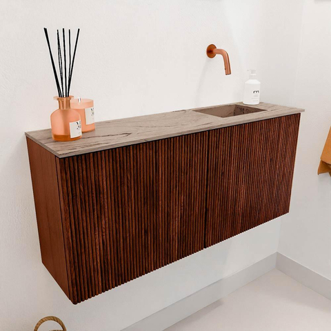 Mondiaz JOYA-DLUX 90cm toiletmeubel - kleur Ruby - Wastafel FAYE positie Rechts Zonder kraangat kleur Arena. SW1425282