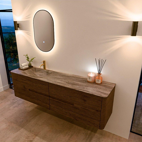 Mondiaz CIRO-DLUX Badkamermeubelset - 180x45x50cm - Solid surface wastafel Oza - 1 wasbak Links - 1 kraangat - 4 lades - Dusk SW1533302