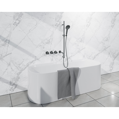 Fortifura Nebbio Badcombinatie-set - thermostaatkraan - glijstang - met geïntegreerde - wandaansluitbocht - metalen doucheslang - ronde handdouche - uitloop - geborsteld gunmetal (antraciet) SW1238057