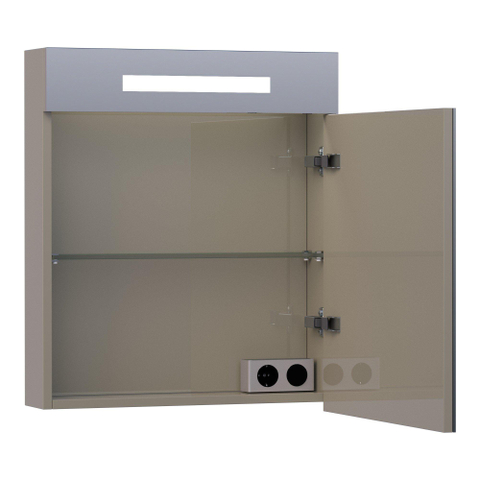 Saniclass 2.0 Spiegelkast - 60x70x15cm - verlichting geintegreerd - 1 rechtsdraaiende spiegeldeur - MDF - hoogglans taupe SW371689