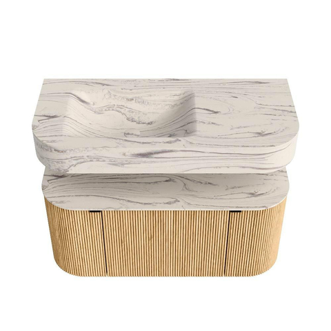 MONDIAZ THOR-DLUX 100cm meuble de salle de bains arrondi gauche + droite couleur Oak avec 1 tiroir et 2 portes. Vasque suspendue CLOUD Gauche sans trou de robinet couleur Nata. SW1467499
