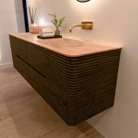 Mondiaz CIRO-DLUX Ensemble de meubles de salle de bains - 160x45x50cm - lavabo solid surface Saba - 1 vasque à droite - sans trous de robinet - 4 tiroirs - Shadow SW1532721