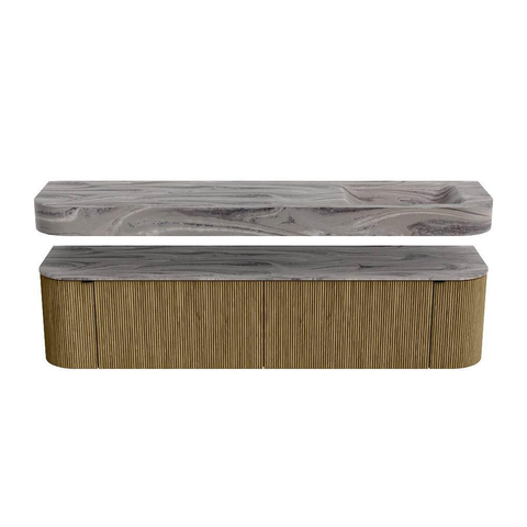 MONDIAZ THOR-DLUX Meuble de salle de bains 190cm arrondi gauche + droite couleur Dusk avec 2 tiroirs et 2 portes. Vasque suspendue CLOUD Droite 1 trou de robinet couleur Sombra. SW1466720