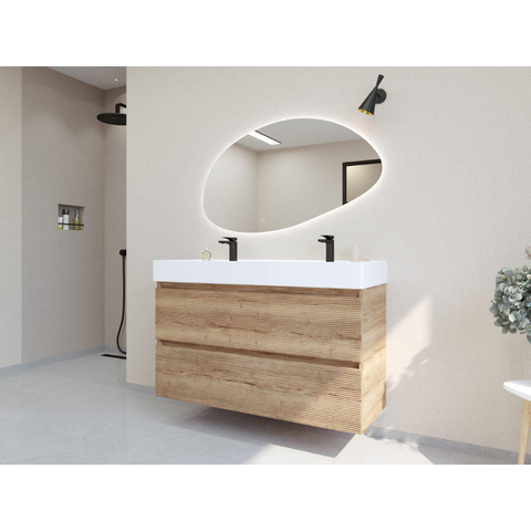 H&R Badmeubelen Infinity XXL 3D Badkamermeubelset - 120 cm - 1 keramische wasbak kube wit - 2 kraangaten - 2 lades - french oak SW863513