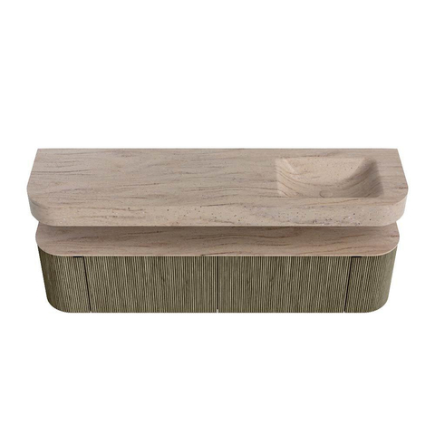 MONDIAZ THOR-DLUX 180cm meuble de salle de bains arrondi gauche + droite couleur Shadow avec 2 tiroirs et 2 portes. Vasque suspendue CLOUD Droite 1 trou de robinet couleur Saba. SW1466245