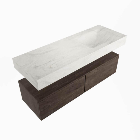 Mondiaz ALAN-DLUX Badkamermeubelset - 120x46cm - 1 lade - vrijhangende wastafel - zonder kraangaten - 1 rechts - Dark Brown (chêne foncé) SW1159308