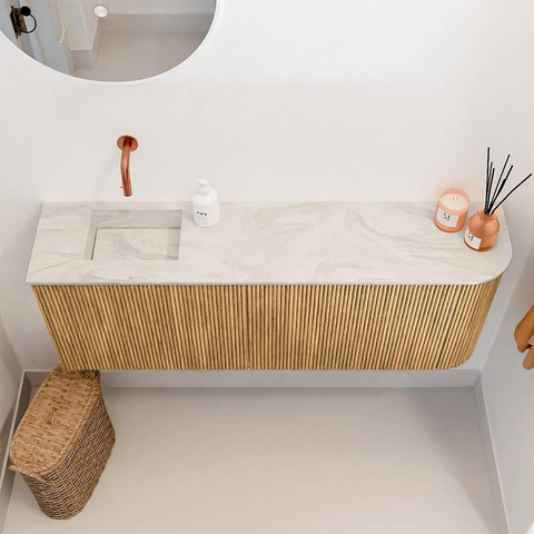 Mondiaz JOYA-DLUX 111.6cm toiletmeubel - ronding rechts kleur Oak - Wastafel FAYE positie Links Zonder kraangat kleur Ostra. SW1422258