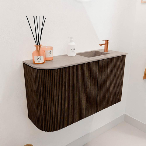 Mondiaz JOYA-DLUX 71.6cm toiletmeubel - ronding links kleur Walnut - Wastafel FAYE positie Rechts 1 kraangat kleur Saba. SW1424668