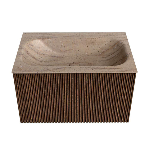 MONDIAZ KURVE-DLUX Meuble de salle de bains 70 cm couleur Walnut avec 1 tiroir et 0 porte. Lavabo BIG SMALL Central 1 trou de robinet Saba. SW1433161
