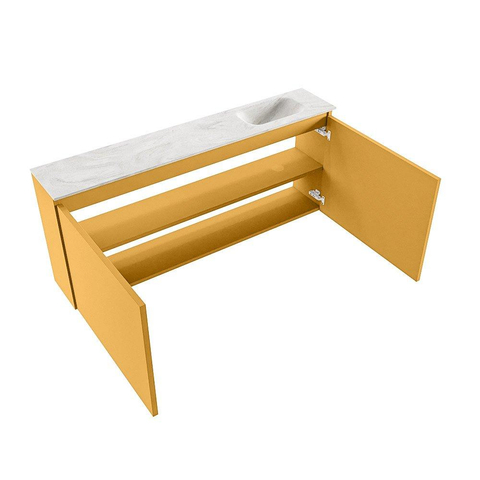 MONDIAZ TURE-DLUX meuble de toilettes 120 cm Ocher. EDEN lavabo Ostra position à droite. Sans trou de robinet. SW1104931