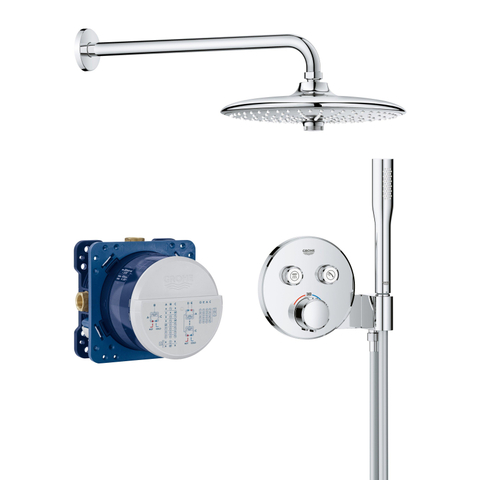 Grohe Precision SmartControl ensemble de douche pluie encastré – thermostatique – douche de tête ronde Ø 26 cm – bras mural courbé – chrome SW1120184
