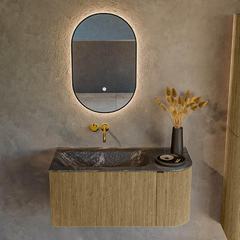 Mondiaz KURVE-DLUX Ensemble de meubles de salle de bains - 95x46x40cm - 1 tiroir - 1 porte - lavabo solid surface - gauche - sans trou de robinet - Dusk SW1415237