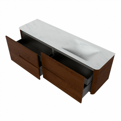 Mondiaz CIRO-DLUX Meuble de salle de bains - 160x45x50cm - Plan vasque solid surface Opalo - 1 lavabo à droite - sans trous de robinetterie - 4 tiroirs - Ruby SW1531693